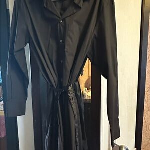 Black Long Sleeve Tie Front Shirt Dress